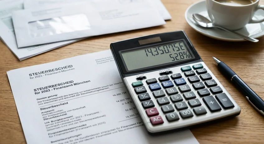 Rechenbeispiel Hinzuschätzung mit Taschenrechner und Steuerbescheid