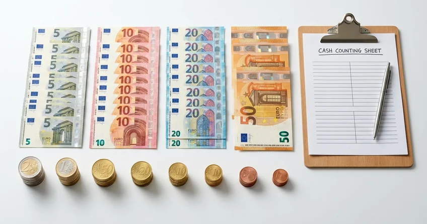 Zählprotokoll mit Bargeld nach Stückelung für den Anfangsbestand im Kassenbuch