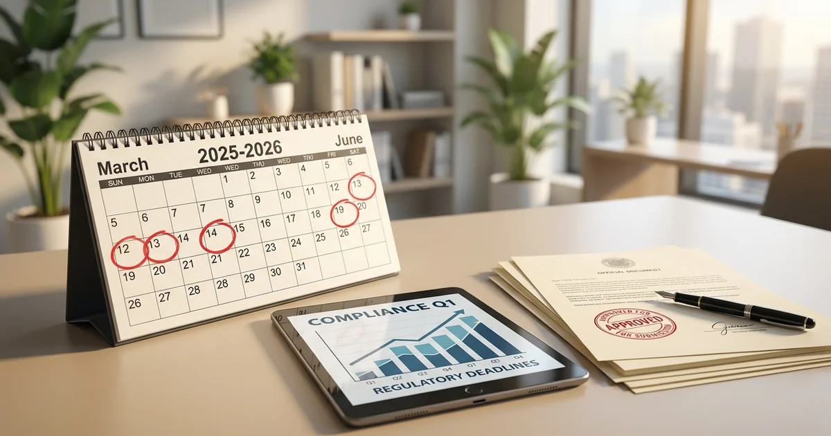 Kalender mit markierten Fristen für Kassenbuch-Änderungen 2025 und 2026