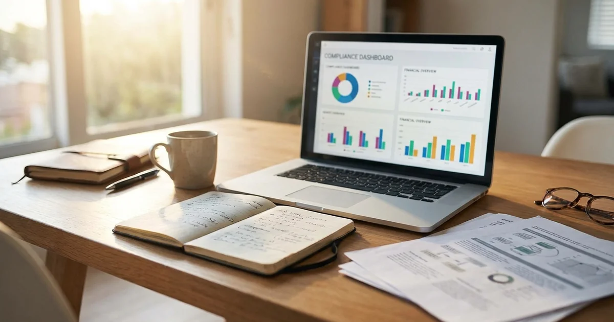 Unternehmer plant Umstellung auf elektronische Kasse am Laptop