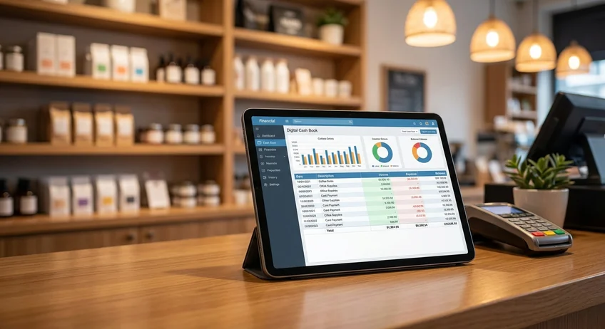 Kassenbuch-Software auf Tablet im Ladengeschäft
