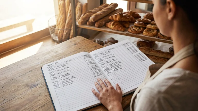 Kassenbuch-Beispiel einer Bäckerei mit Tagesbuchungen und Kassenbestand