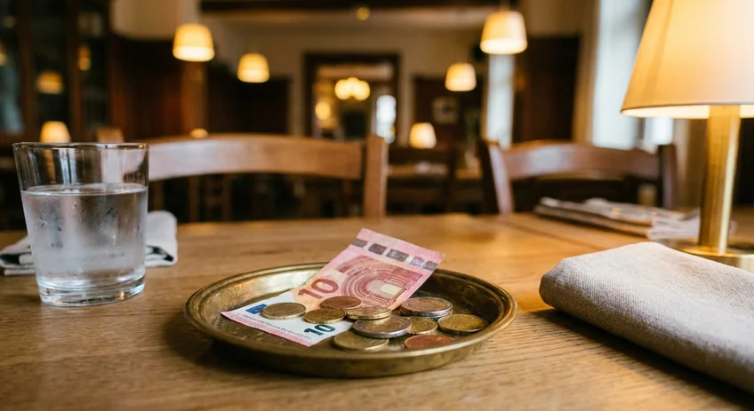 Kellnerin erhält Trinkgeld von einem Gast im Restaurant