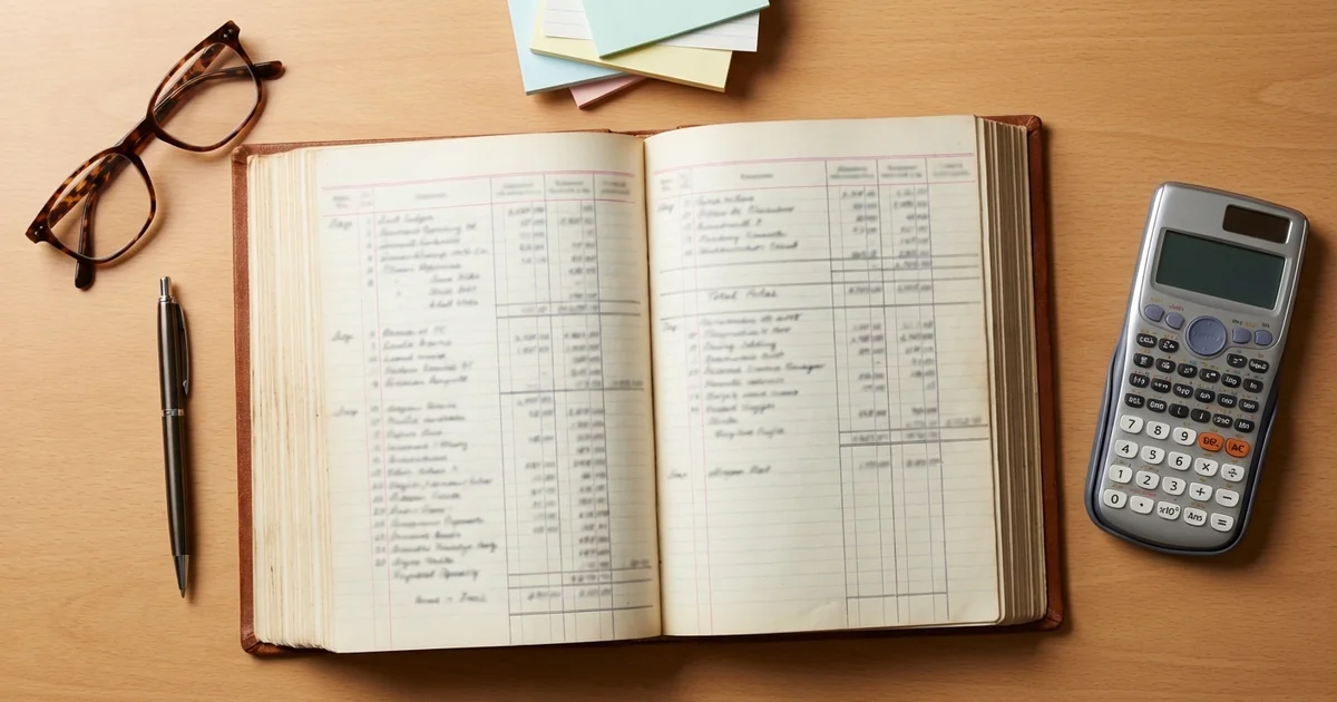 Nachschlagewerk mit Kassenbuch-Fachbegriffen auf einem Schreibtisch