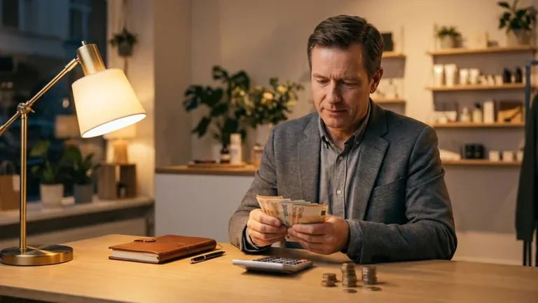 Geschäftsinhaber prüft Kassenbestand am Ende des Tages