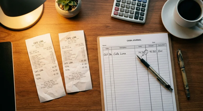 Konkretes Beispiel einer Kassenbuch-Korrektur mit Stornobuchung und Neubuchung