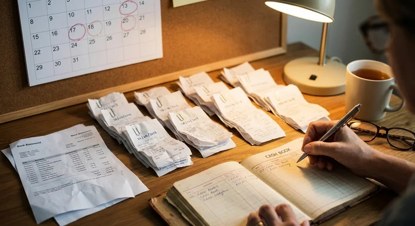 Schritt-für-Schritt-Rekonstruktion eines Kassenbuchs anhand von Belegen und Kontoauszügen