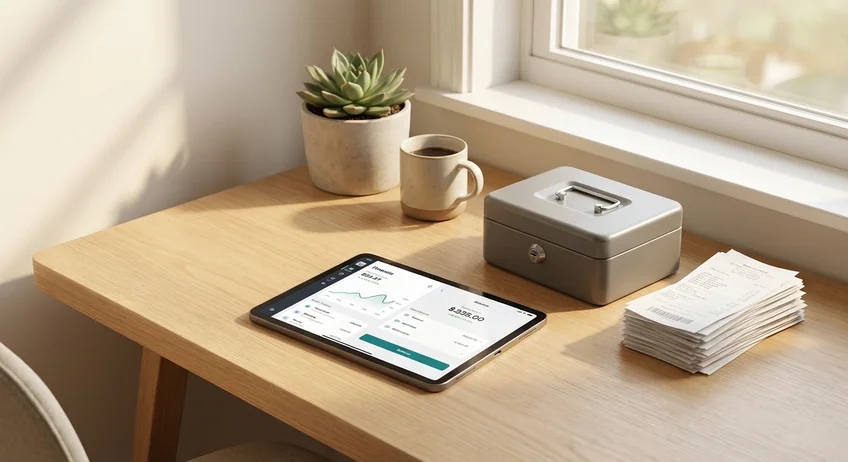 Unternehmer führt ab sofort täglich ein digitales Kassenbuch auf dem Tablet