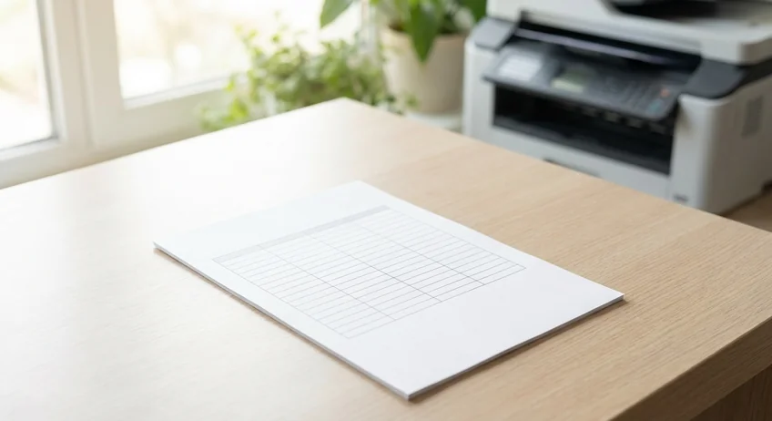 Leeres Kassenbuch-Formular auf A4-Papier bereit zum Ausfüllen