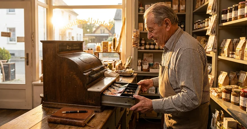 Kassenbuch Tagesabschluss am Geschäftsende mit Kassensturz und Dokumentation