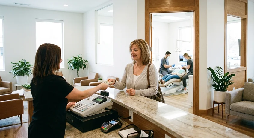 Zahnarztpraxis mit IGeL-Leistungen, Bargelddose und Quittungsblock