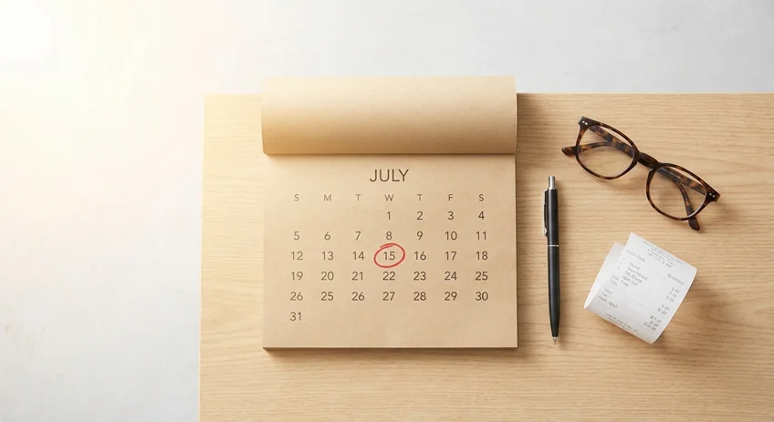 Kalender mit markierter Frist 31. Juli 2025 für die Kassenmeldepflicht