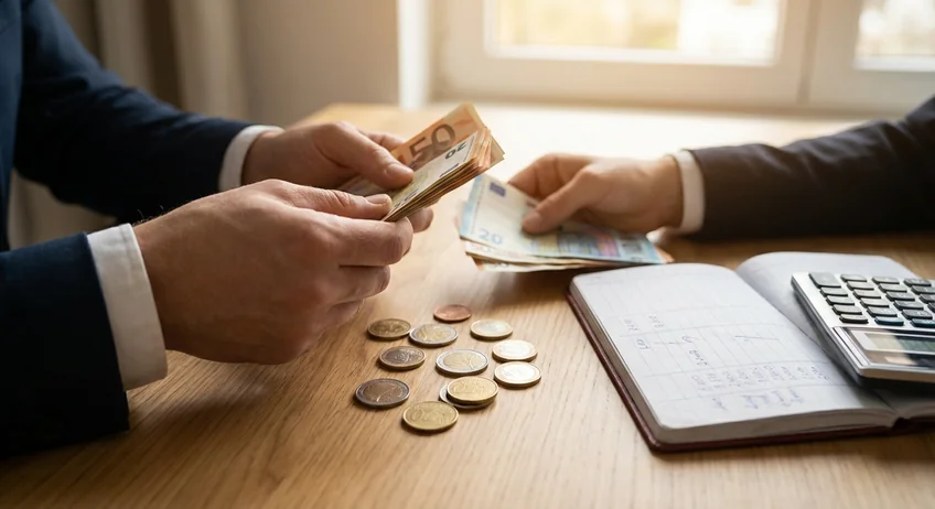 Bargeld wird bei der Kassennachschau gezählt und mit dem Kassenbuch verglichen