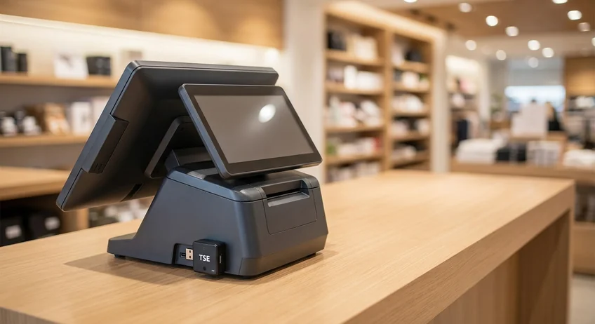 Elektronische Kasse mit TSE-Modul im Einzelhandel