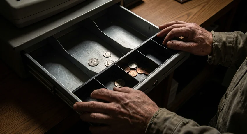 Kassenbuch mit roter Warnung bei negativem Kassenbestand